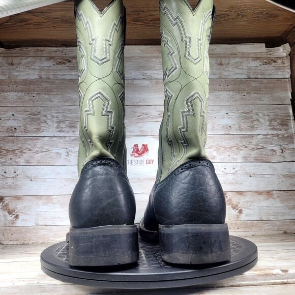 Durango Cowboy Western Boots Men\'s Size 8 Black Green Leather Round Toe Outdoor main image 9